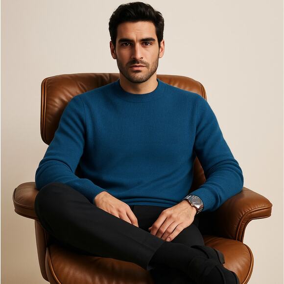 TED BAKER Jaicash 100% Cashmere Crewneck Sweater Pacific Blue Sz 5 / XL {SS53} - Picture 1 of 5
